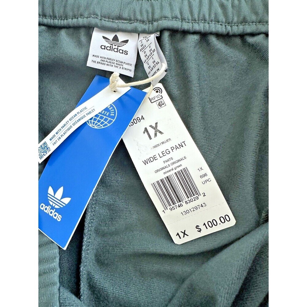 Adidas women's Plus Size Wide-Leg Pant Lace up Drawstring- Mineral Dark Green 1X - Picture 10 of 11